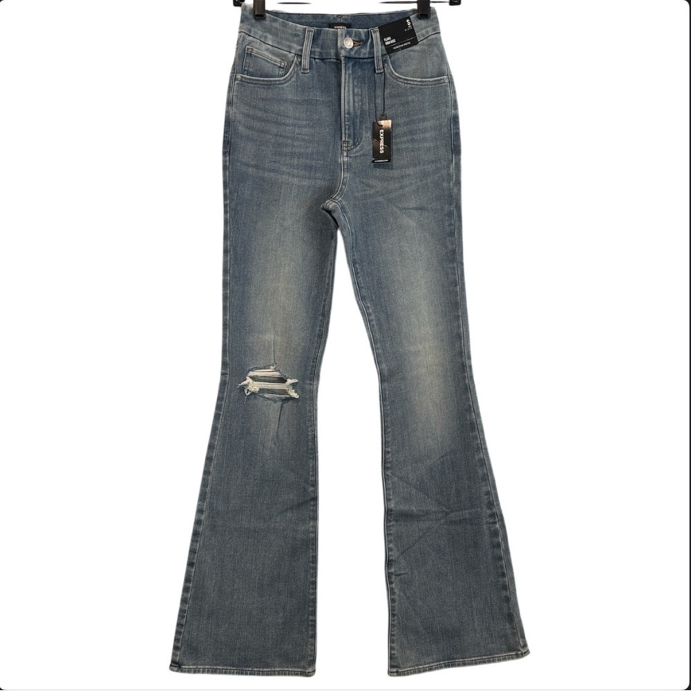 NWT EXPRESS HIGH RISE FLARE FLEXX HYPER STRETCH JEANS SIZE SMALL 0-4
